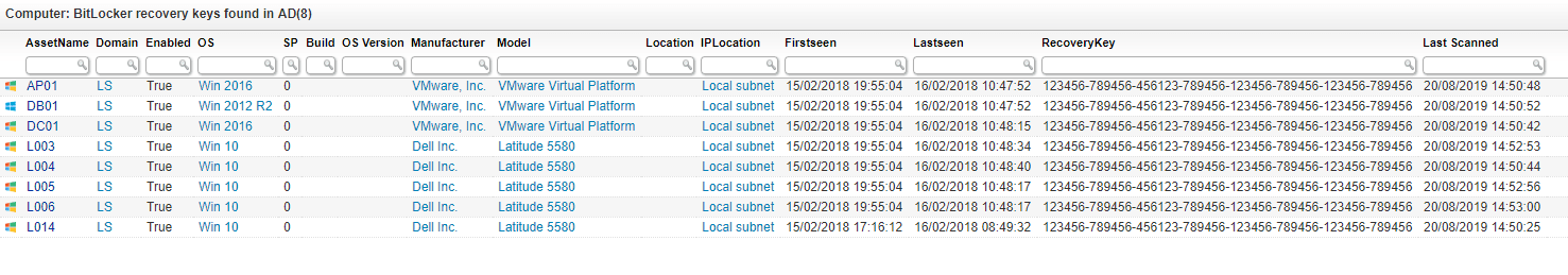 Active Directory BitLocker Recovery Keys Audit - Lansweeper