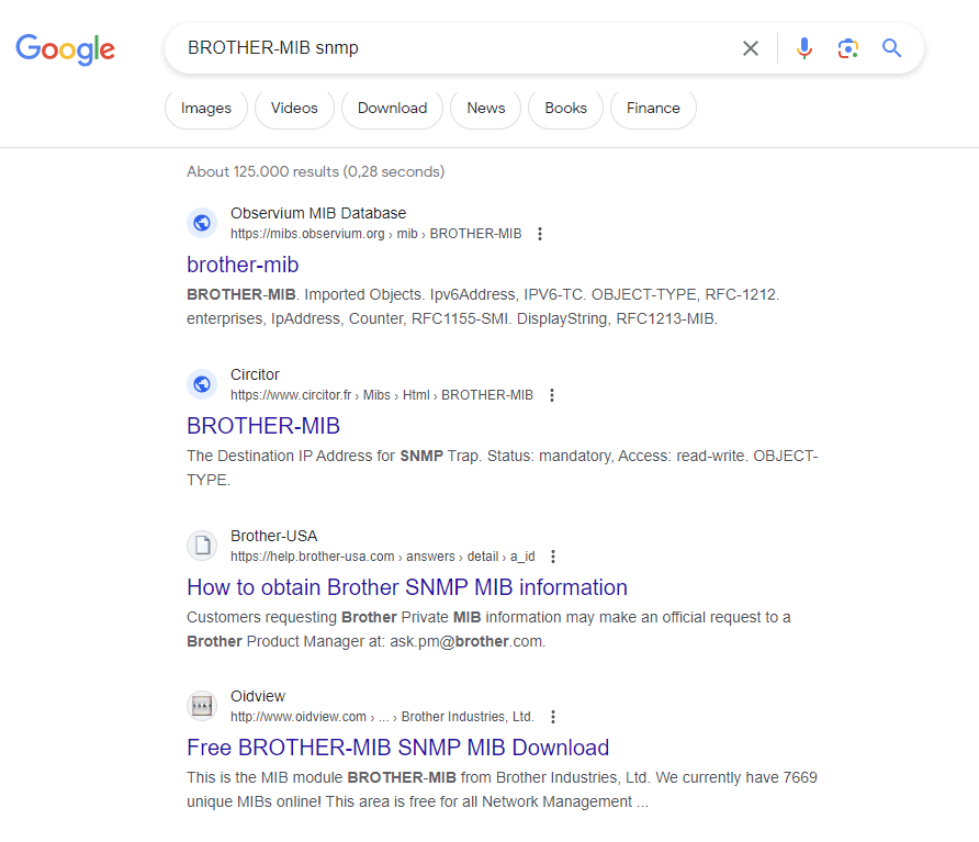 Brother oid search result