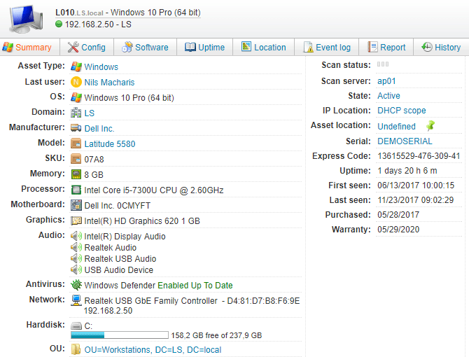 PC Windows Computer Asset Page