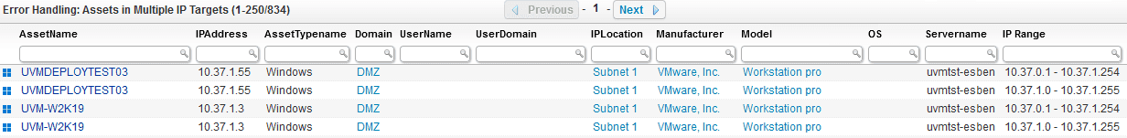 Assets in Multiple IP Range Scanning Targets Overview - Lansweeper