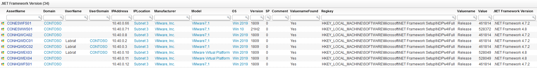 .NET Framework Version Audit - Lansweeper