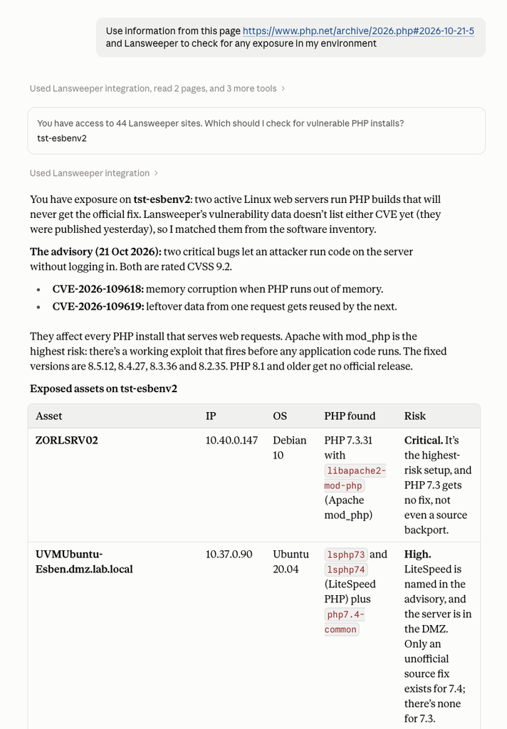 PHP vulnerability prompt for intelligence