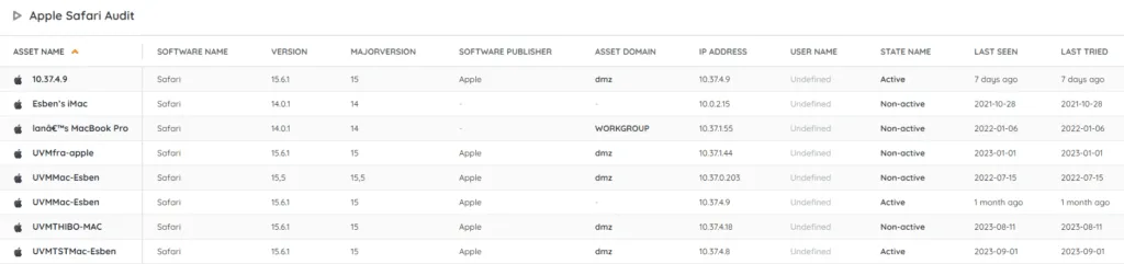 Safari version audit example