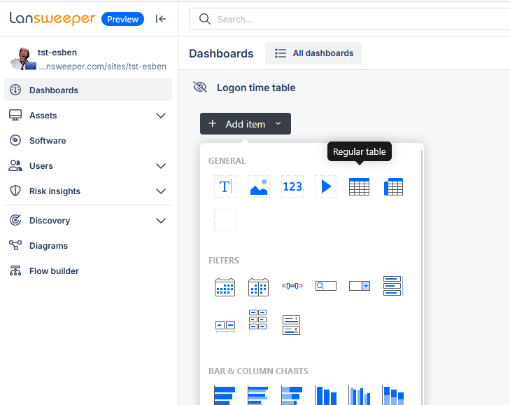 dashboard table widget
