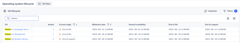 Lansweeper Sites OS Lifecycle Debian