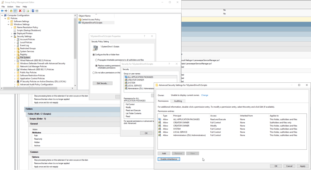 lsagent gpo folder security properties