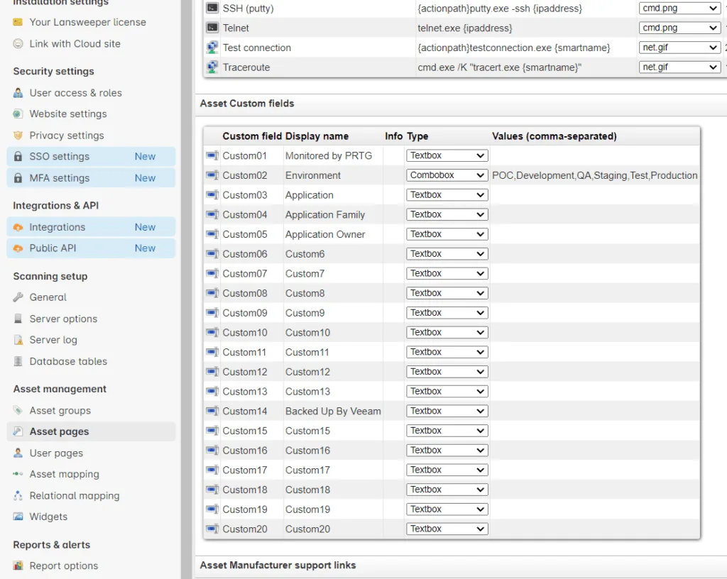 On-Prem Custom Fields: (Configuration > Asset Pages)